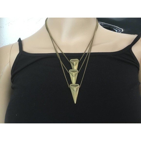 Gold Tone Three Strand Geometric Arrow Necklace - Picture 1 of 2